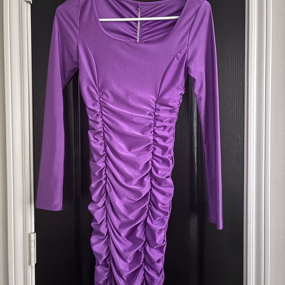 SHEIN Vibrant Purple Long Sleeve Dress